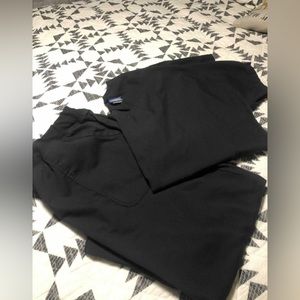 Cherokee scrubs. Large V-neck top. XL petite flare leg bottoms knit waist.